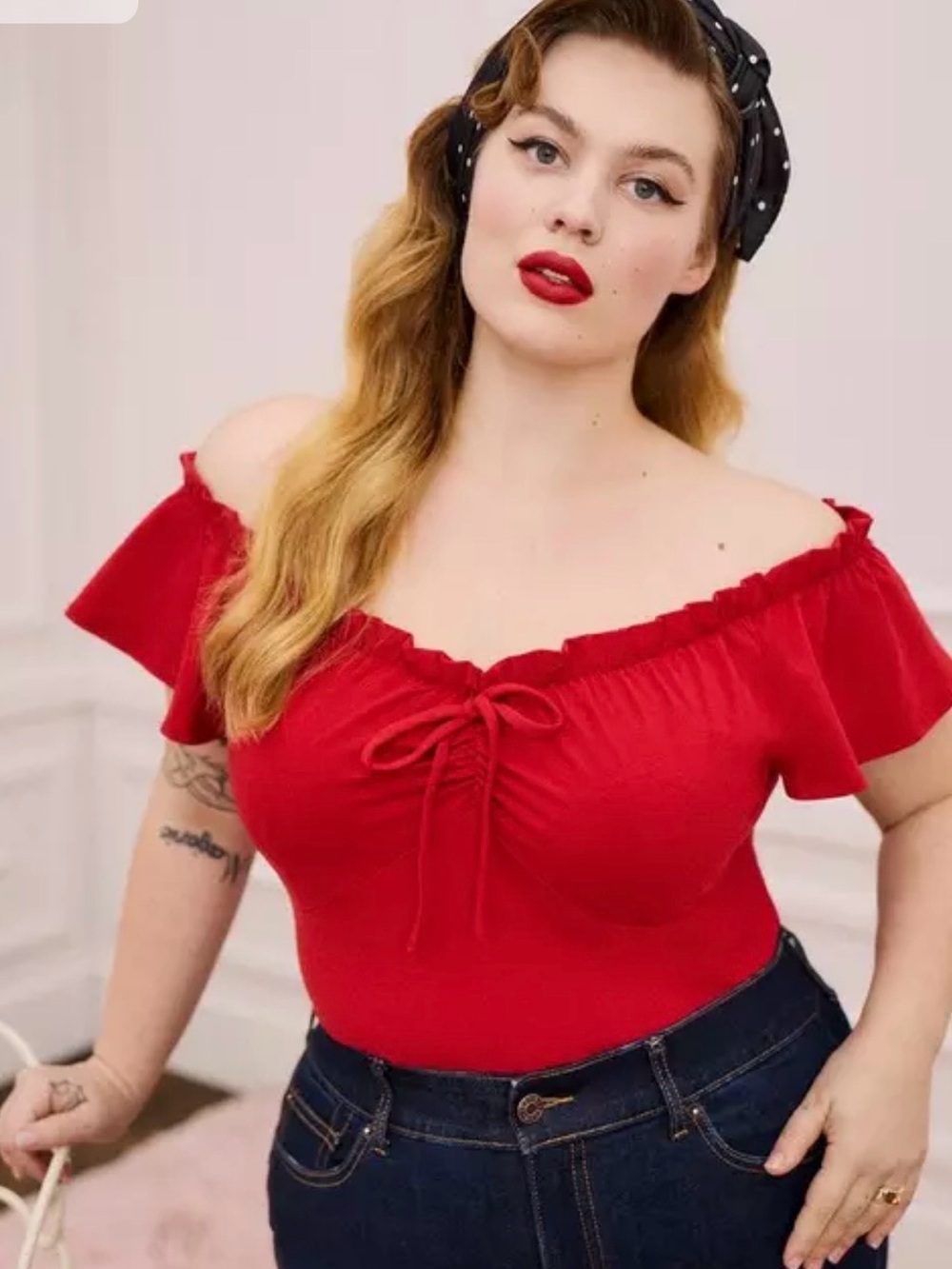 Torrid Retro Chic Red NWOT Size 2 Off-Shoulder Tie-Front Women's Top